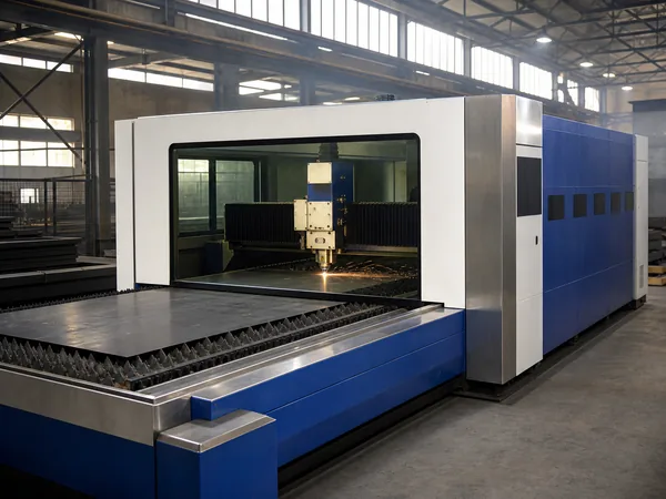 A CNC fibre laser cutting machine with its sheet-metal bed