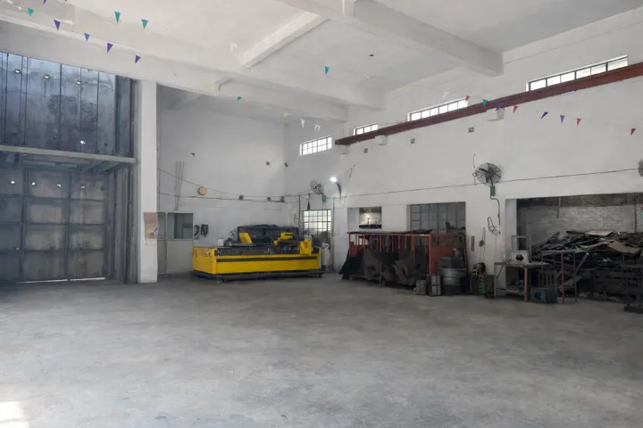 A workshop bay with material handling equipment