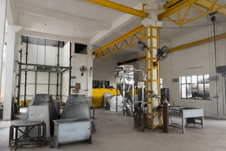 The fabrication bay with its gantry crane