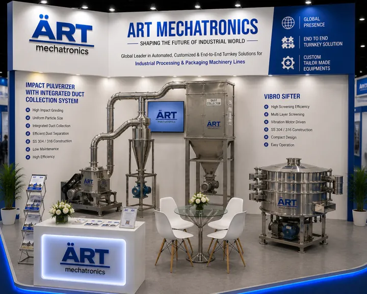 Impact pulverizer with integrated dust collection and vibro sifter at the ART Mechatronics stand