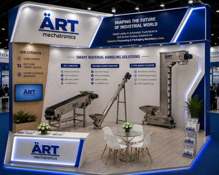 Belt conveyor, inclined screw conveyor and bucket elevator at the ART Mechatronics stand